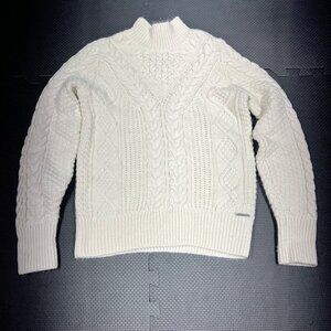 Abercrombie & Fitch Womens Cable Knit Sweater XS White Wool Blend Pullover Class